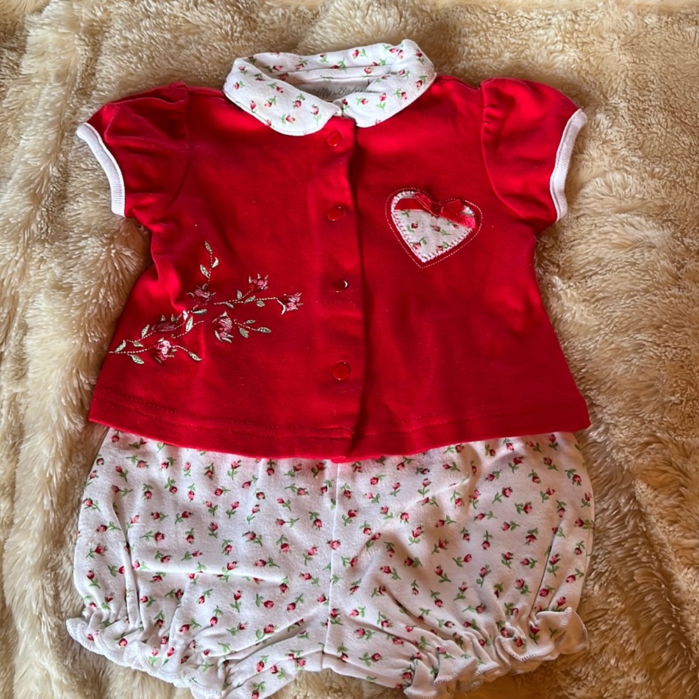 Specialty Baby red & white, 2 piece. cotton, size 0-3 mo $30